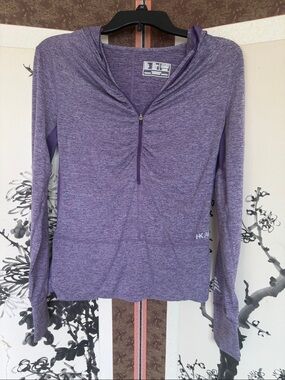 New Balance Heather Purple Women's 1/2 Zip Hooded Long Sleeve Top